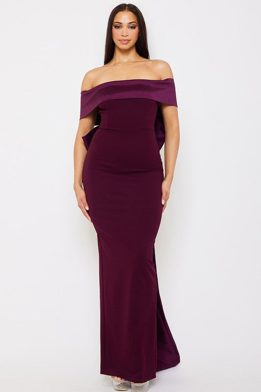 Contrast Fabric Off Shoulder Maxi Dress