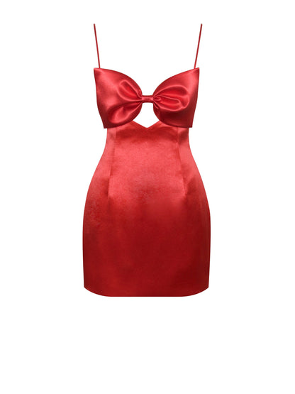 Red Satin Bow Mini Dress