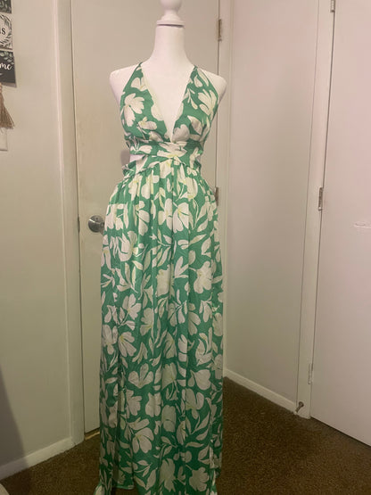 Island Bloom Halter Maxi Dress