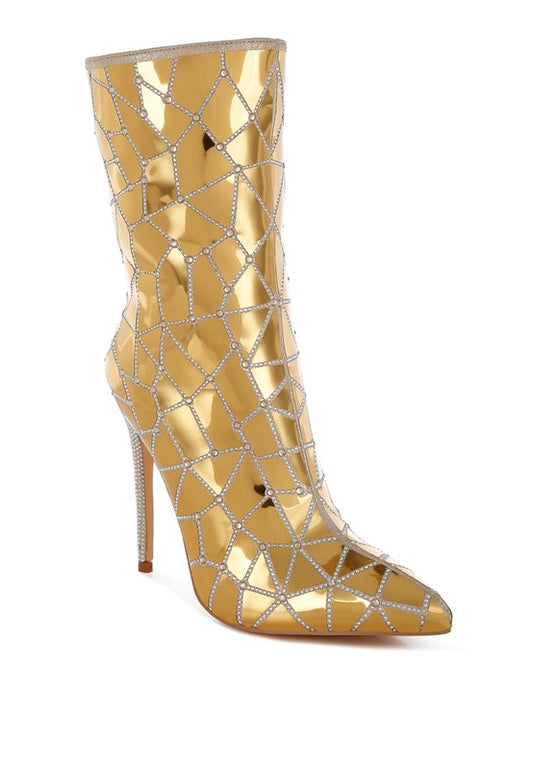 Rhinestones Embellished Metallic Boots