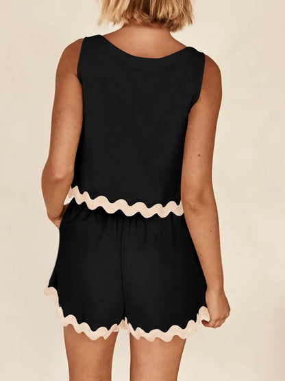 Contrast Trim Sleeveless Top and Shorts Set
