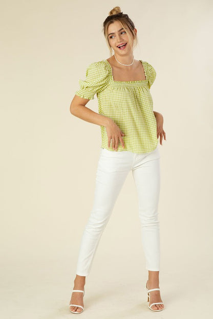 Smocked blouse with puff sleeve Lilou