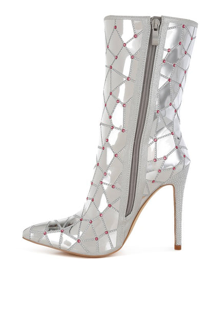 Rhinestones Embellished Metallic Boots