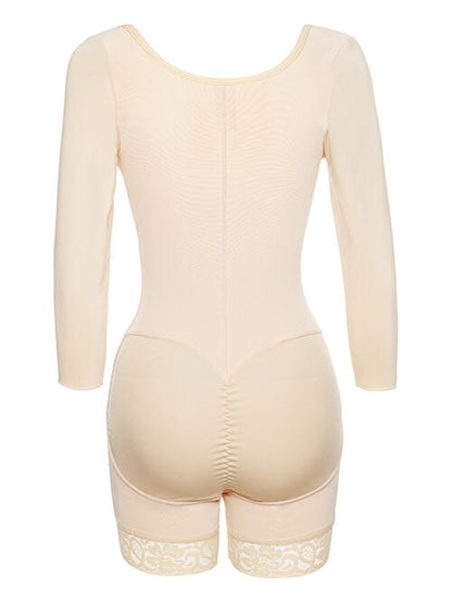 Zip Up Lace Detail Long Sleeve Shapewear