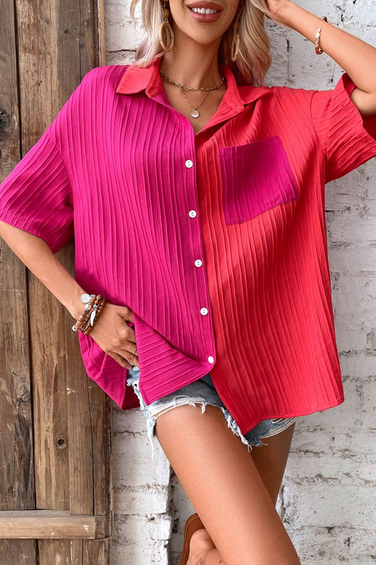 Two-Tone Button Front Dropped Shoulder Shirt Trendsi
