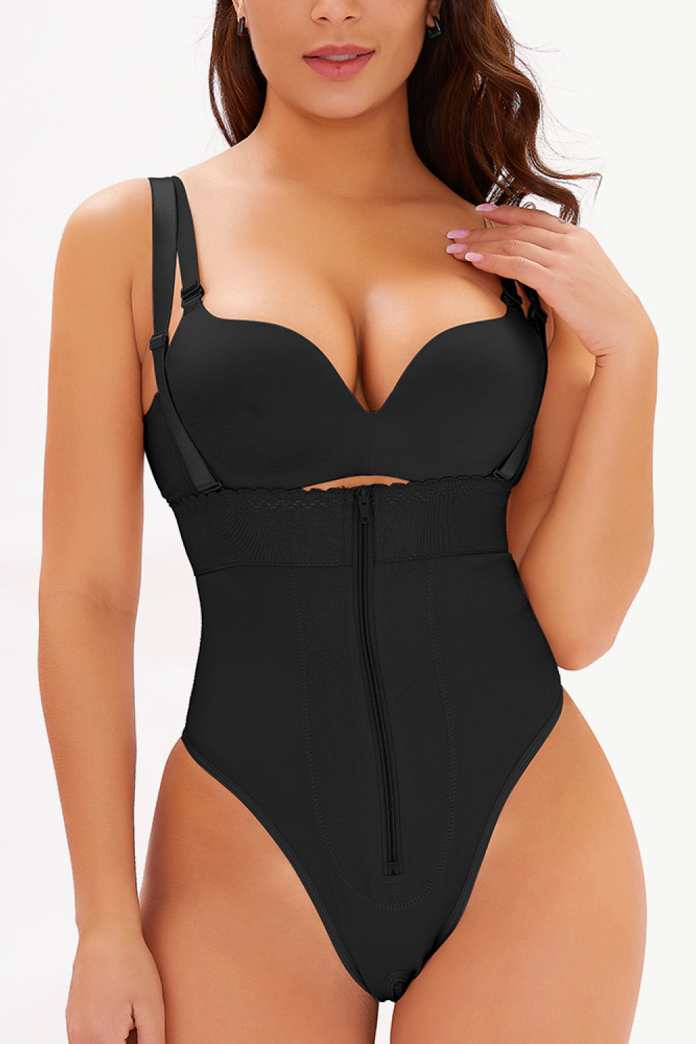 Full Size Adjustable Strap Zip-Up Shaping Bodysuit Trendsi