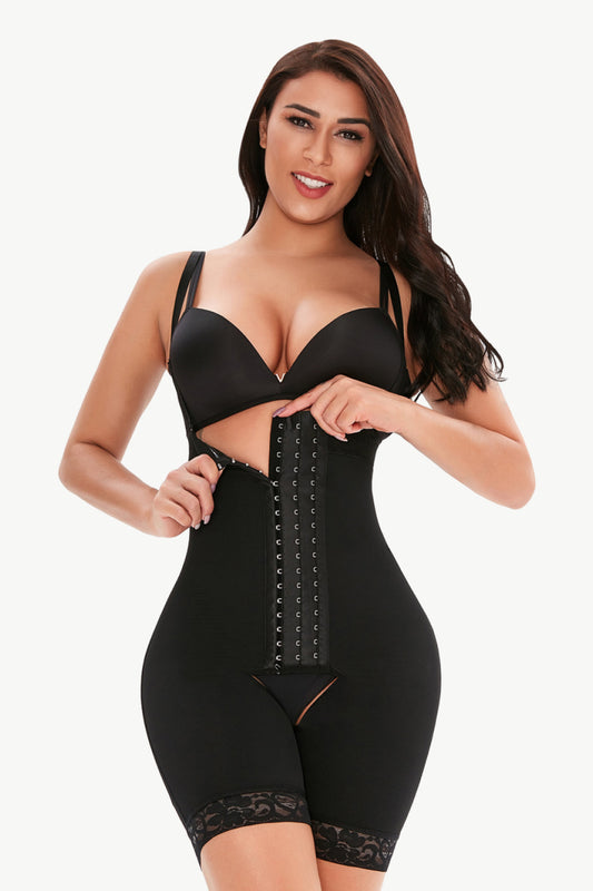 Full Size Hook-and-Eye Lace Trim Shaping Bodysuit Trendsi