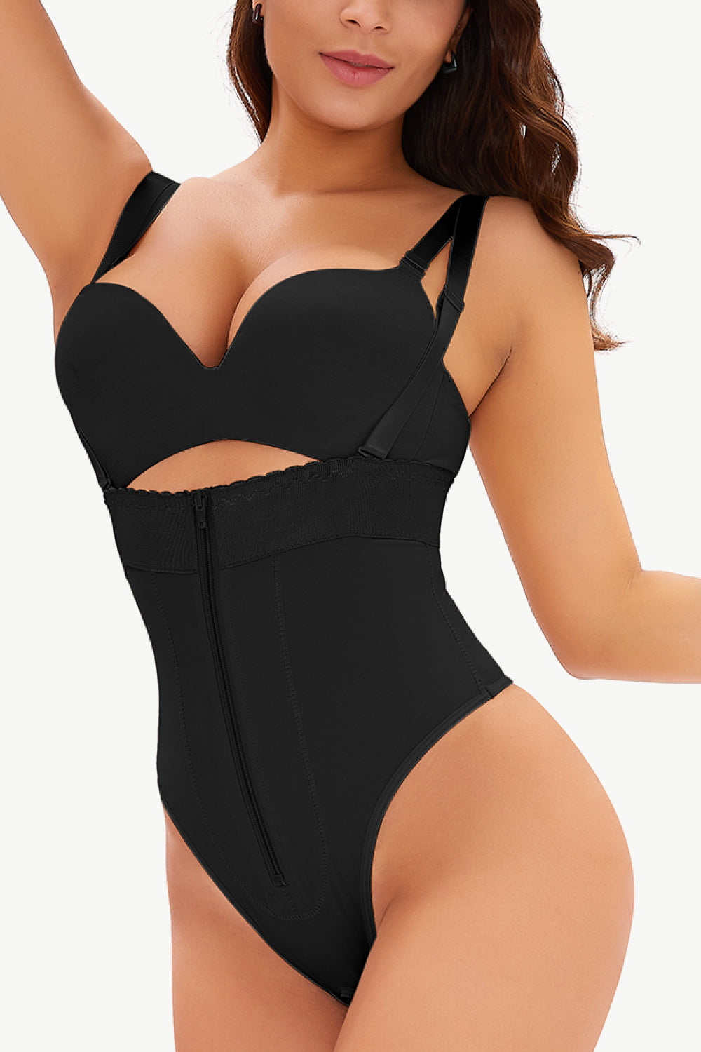 Full Size Adjustable Strap Zip-Up Shaping Bodysuit Trendsi