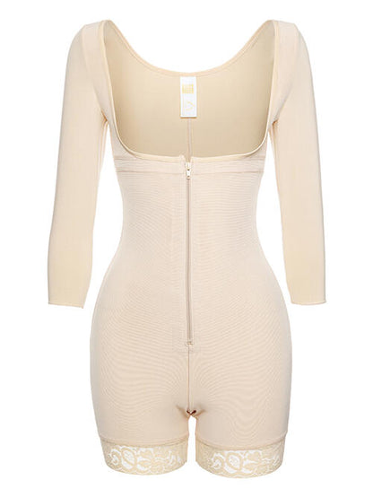 Zip Up Lace Detail Long Sleeve Shapewear
