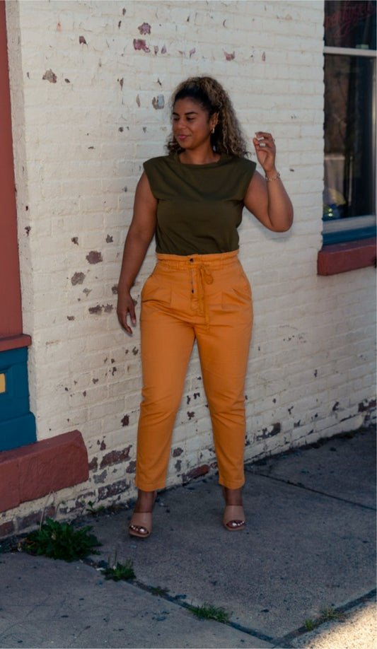 Stone washed paperbag waisted pants Estilo Muñeca