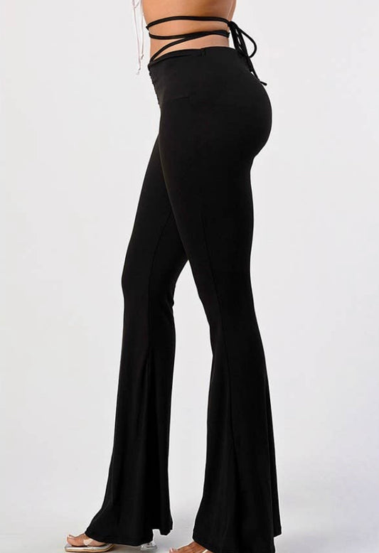 Mid rise flare pants with wrap around string Estilo Muñeca