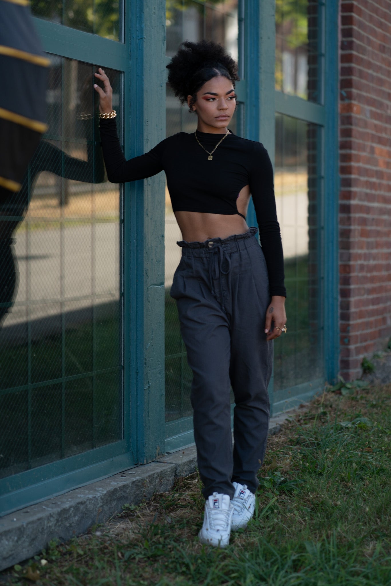 Stone washed paperbag waisted pants Estilo Muñeca