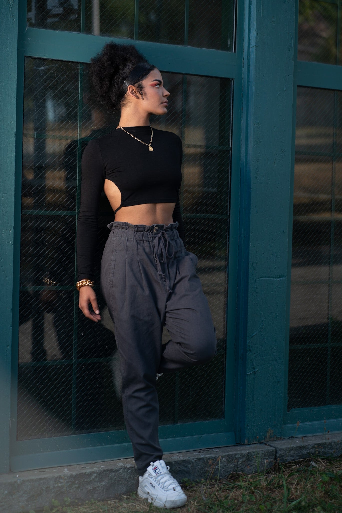 Stone washed paperbag waisted pants Estilo Muñeca