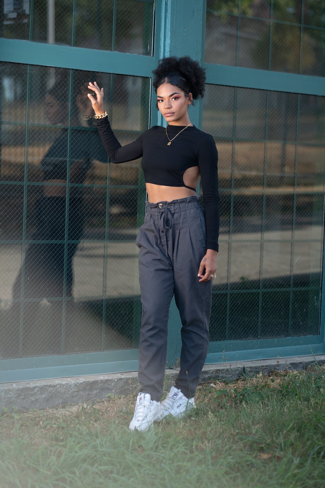 Stone washed paperbag waisted pants Estilo Muñeca