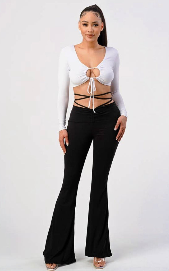 Mid rise flare pants with wrap around string